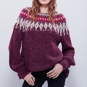 Free People Baltic Fairisle Sweater in Berry Combo